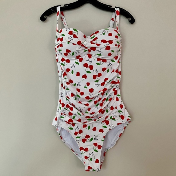 NEW w/ Tags Betsey Johnson 1-Pc Bathing Suit Cherry Bomb Print L - Picture 4 of 7